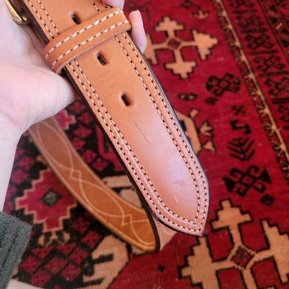 Bianchi Light Brown Leather Belt Solid Brass Buckle Sz. M - Picture 2 of 7